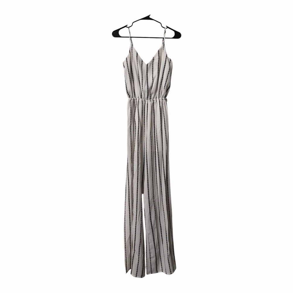 One Clothing Los Angeles Striped Wide Leg Jumpsuit Cs Boho Side Slit Palazzo